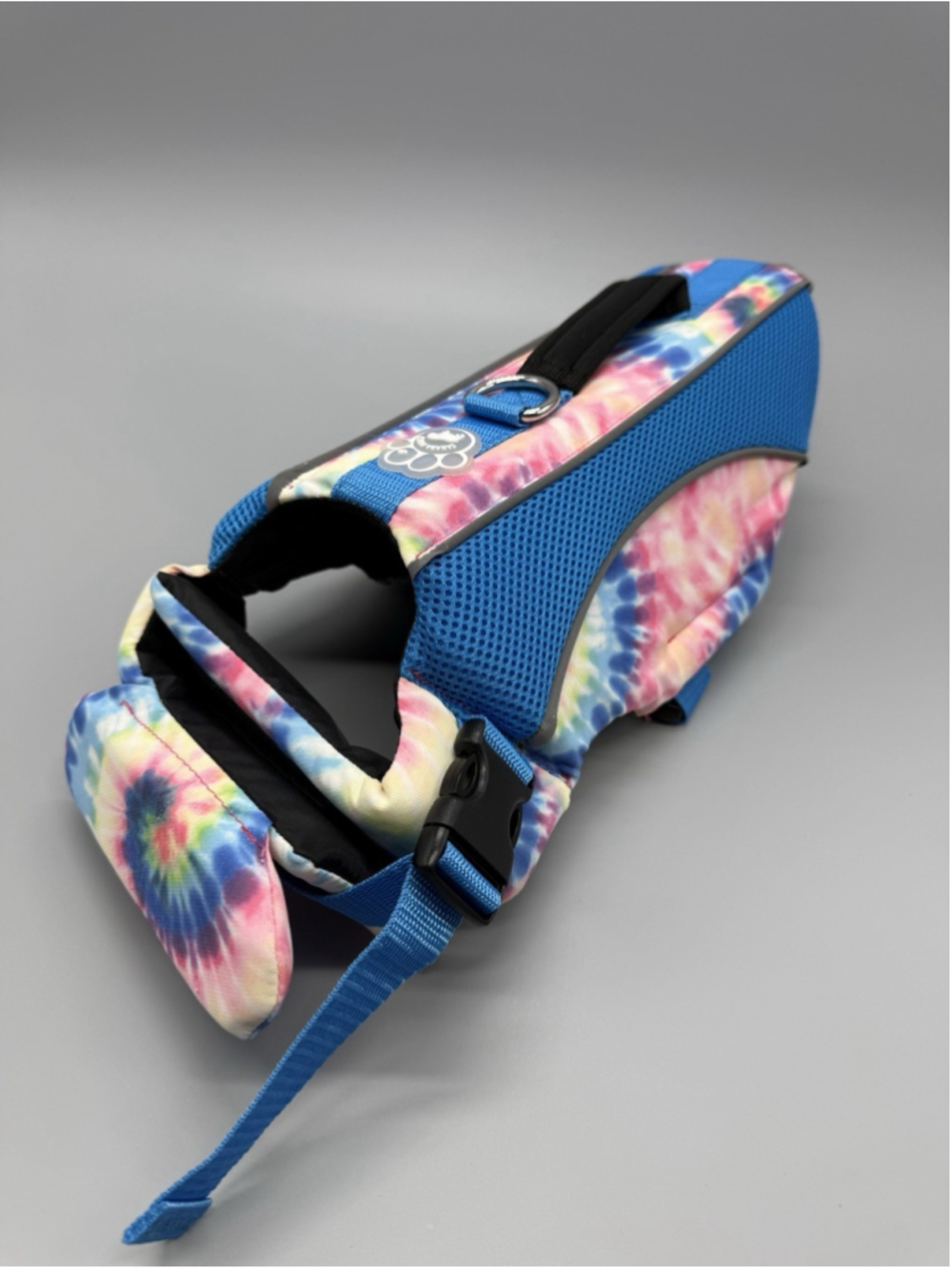 Tie-Dye Blue Dog Life Jacket with Handle